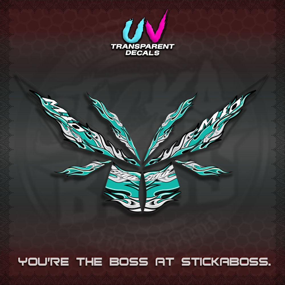 【PREMIUM UV PRINT】TRANSPARENT MIO 4  DECALS (FIRE CUSTOM 3 DESIGN)STICKER DECALS By STICKABOSS