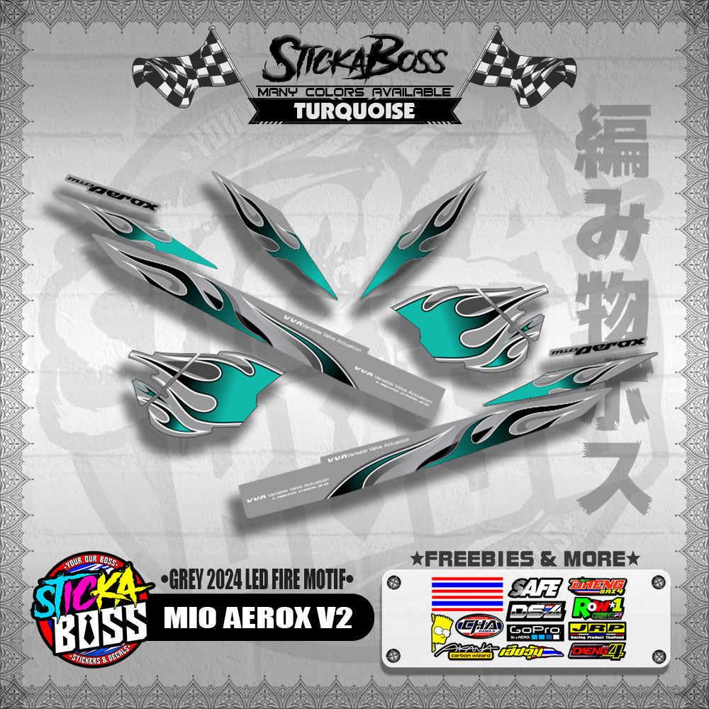 MIO AEROX V2 DECALS ( GREY 2024 LED FIRE MOTIF )【WITH FREEBIES】