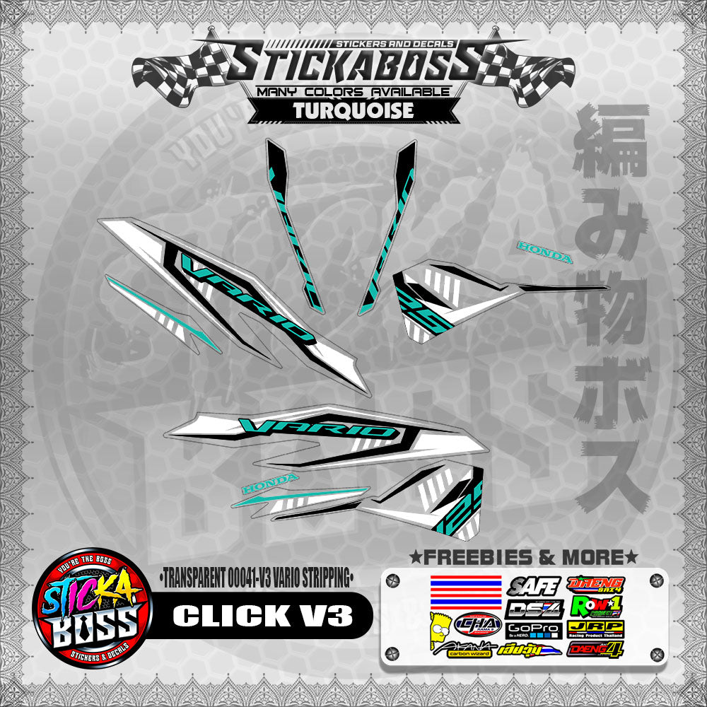 【PREMIUM UV PRINT】TRANSPARENT CLICK 125 V3 DECALS ( 00041-V3 VARIO STRIPPING )【WITH FREEBIES】