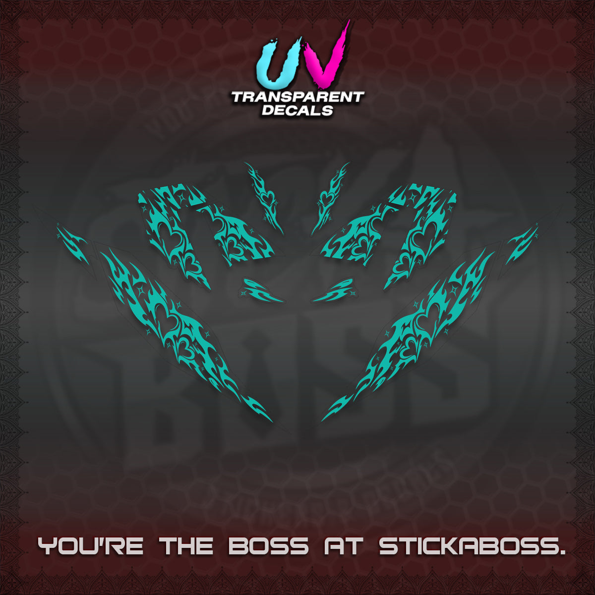 CLICK 125 V4 UV TRANSPARENT DECALS (2026 TRIBAL HEART DESIGN) STICKER KITS BY STICKABOSS