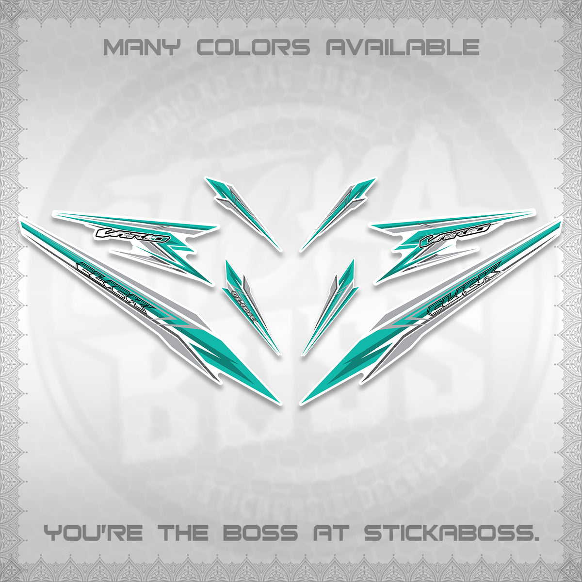 CLICK 160 VARIO FOR WHITE DECALS (2026 SHARP 00-A1 DESIGN)STICKER KITS By STICKABOSS