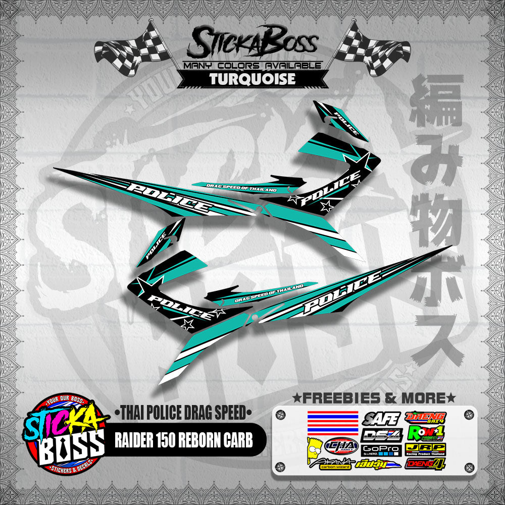 RAIDER 150 REBORN CARB DECALS ( THAI POLICE DRAG SPEED )【WITH FREEBIES】
