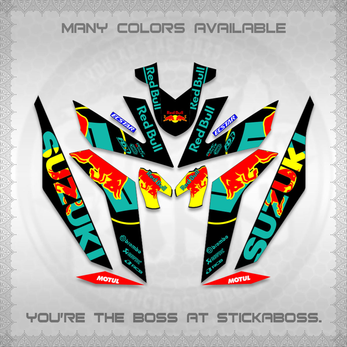 RAIDER 150 Fi DECALS (BULLREDS MOTIF)STICKER DECALS By STICKABOSS