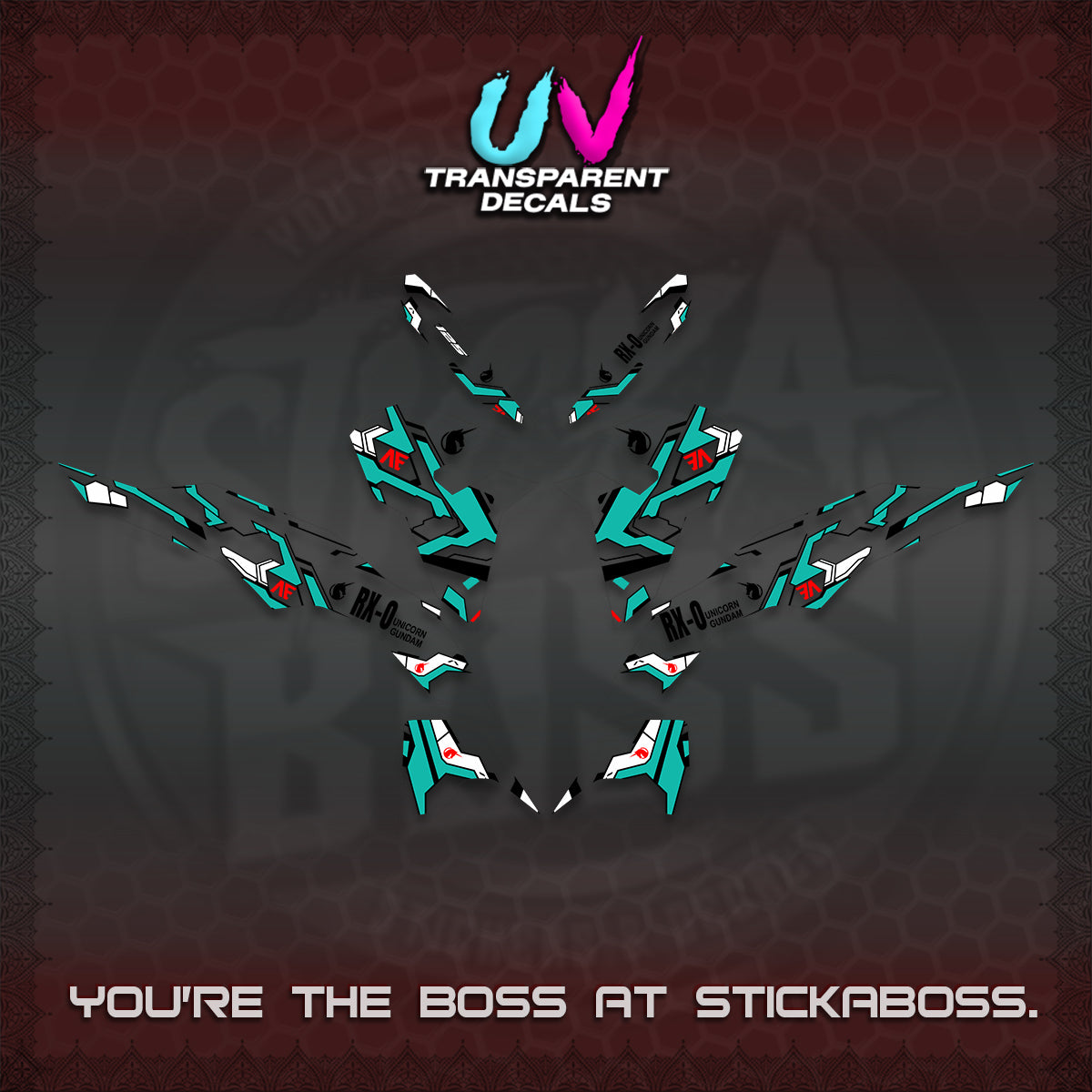 CLICK V3 VARIO UV TRANSPARENT DECALS (UNICORN GUNDAM DESIGN) STICKER DECALS By STICKABOSS
