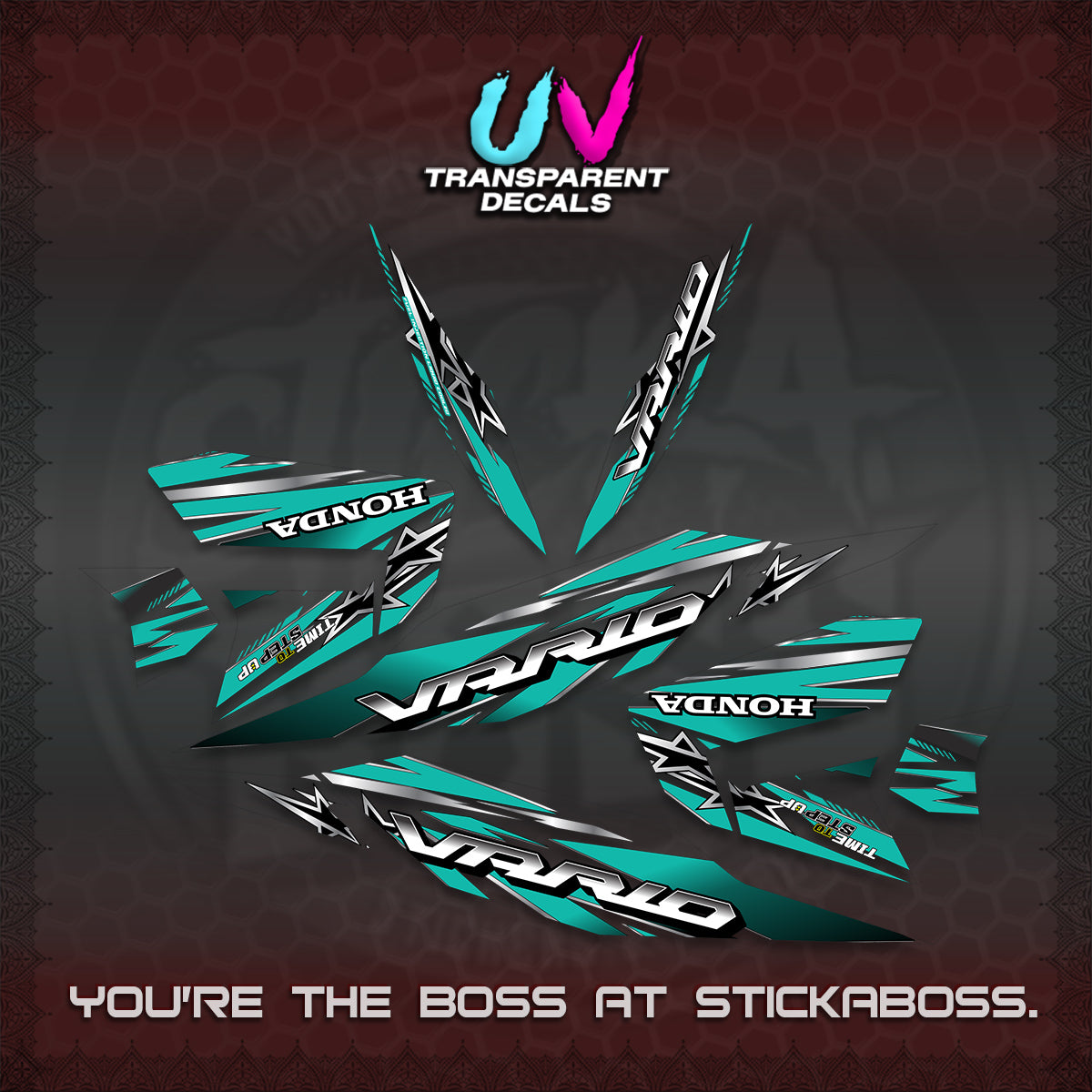 CLICK 125 V4 VARIO UV TRANSPARENT DECALS (2026 BLACK STAR DESIGN) STICKER DECALS By STICKABOSS