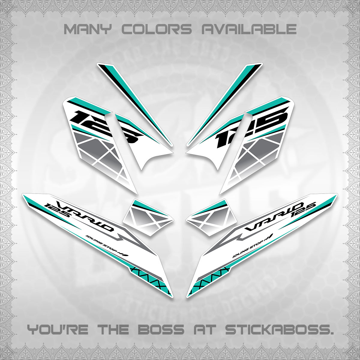 CLICK 125 V4 VARIO FOR WHITE DECALS (2026 MODERN STRIPE DESIGN) STICKER KITS BY STICKABOSS