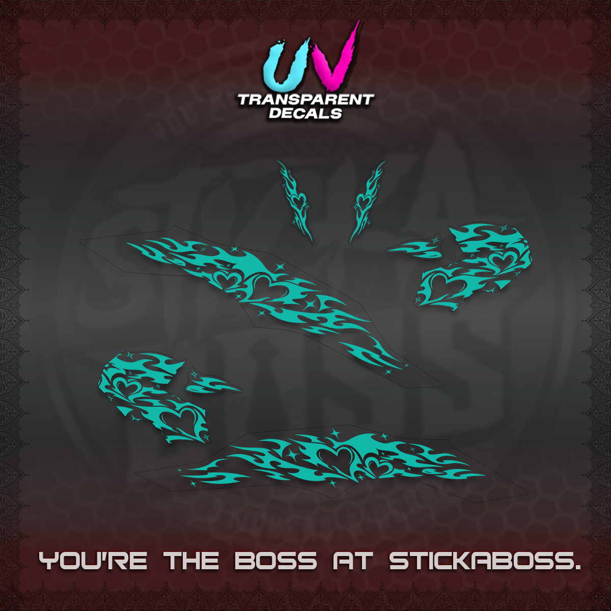 CLICK 125 V3 UV TRANSPARENT DECALS (2026 TRIBAL HEART DESIGN) STICKER KITS BY STICKABOSS