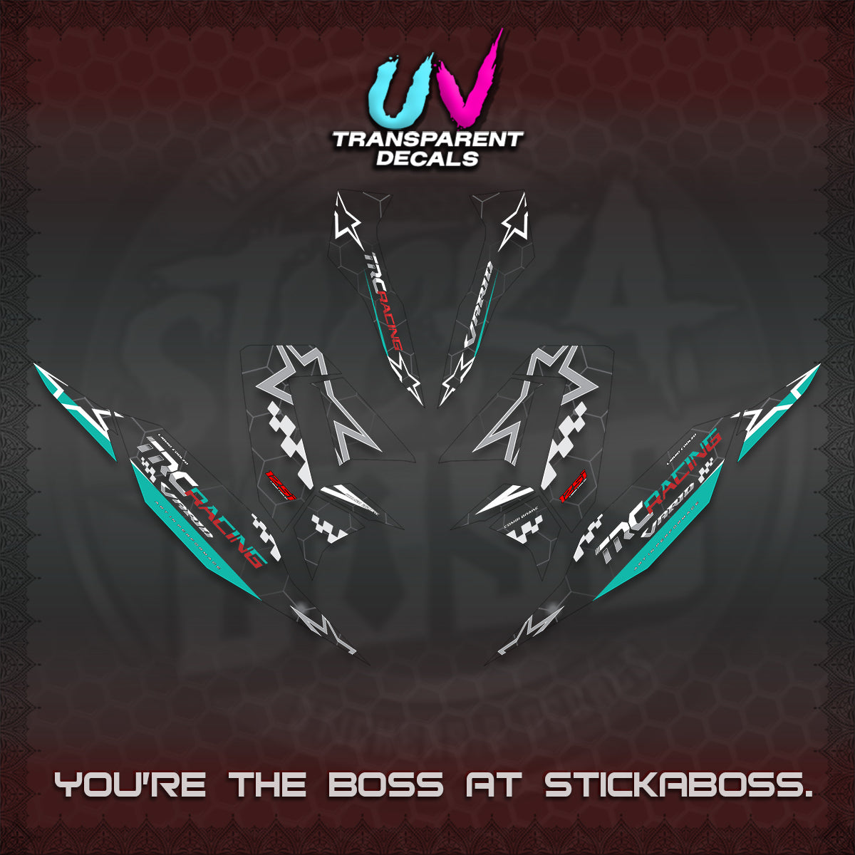 CLICK V4 UV TRANSPARENT DECALS (2026 TRC RACING DESIGN)STICKER KITS By STICKABOSS