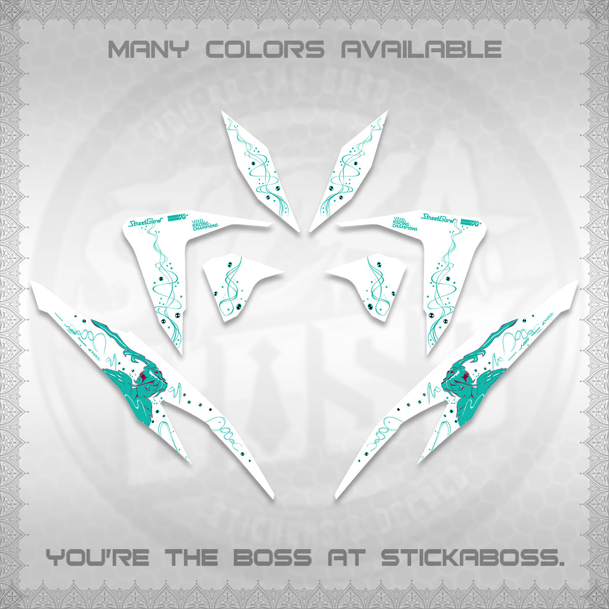 CLICK V2 FOR WHITE DECALS (2026 2F2F SWIRL DESIGN) STICKER KITS BY STICKABOSS