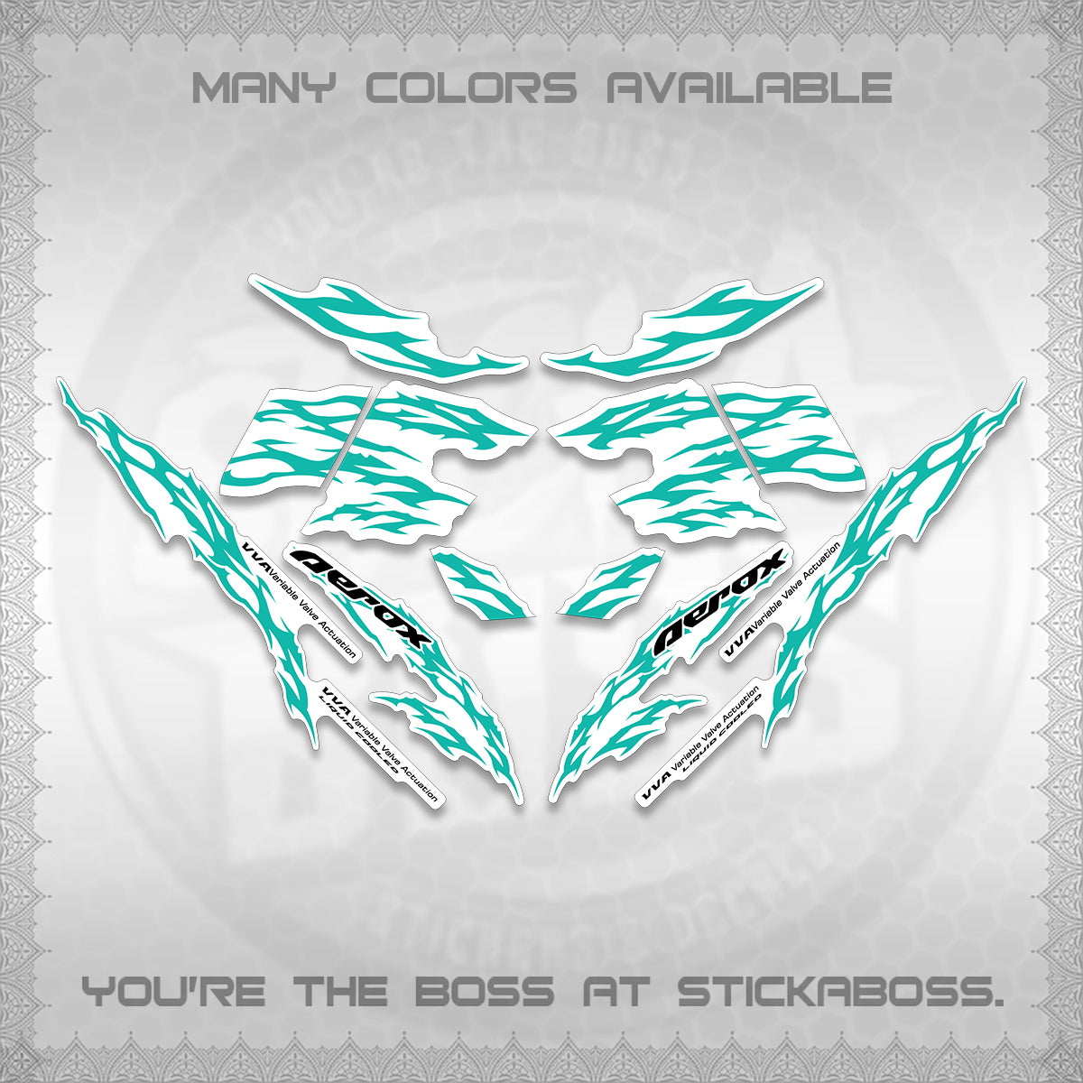 AEROX 155 V2 FOR WHITE DECALS (2026 TRIBAL LIGHTNING DESIGN) STICKER KITS BY STICKABOSS