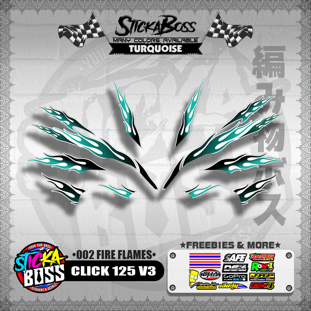 CLICK 125 V3 DECALS ( 002 FIRE FLAMES )【WITH FREEBIES】