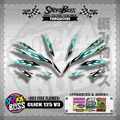 CLICK 125 V3 DECALS ( 002 FIRE FLAMES )【WITH FREEBIES】