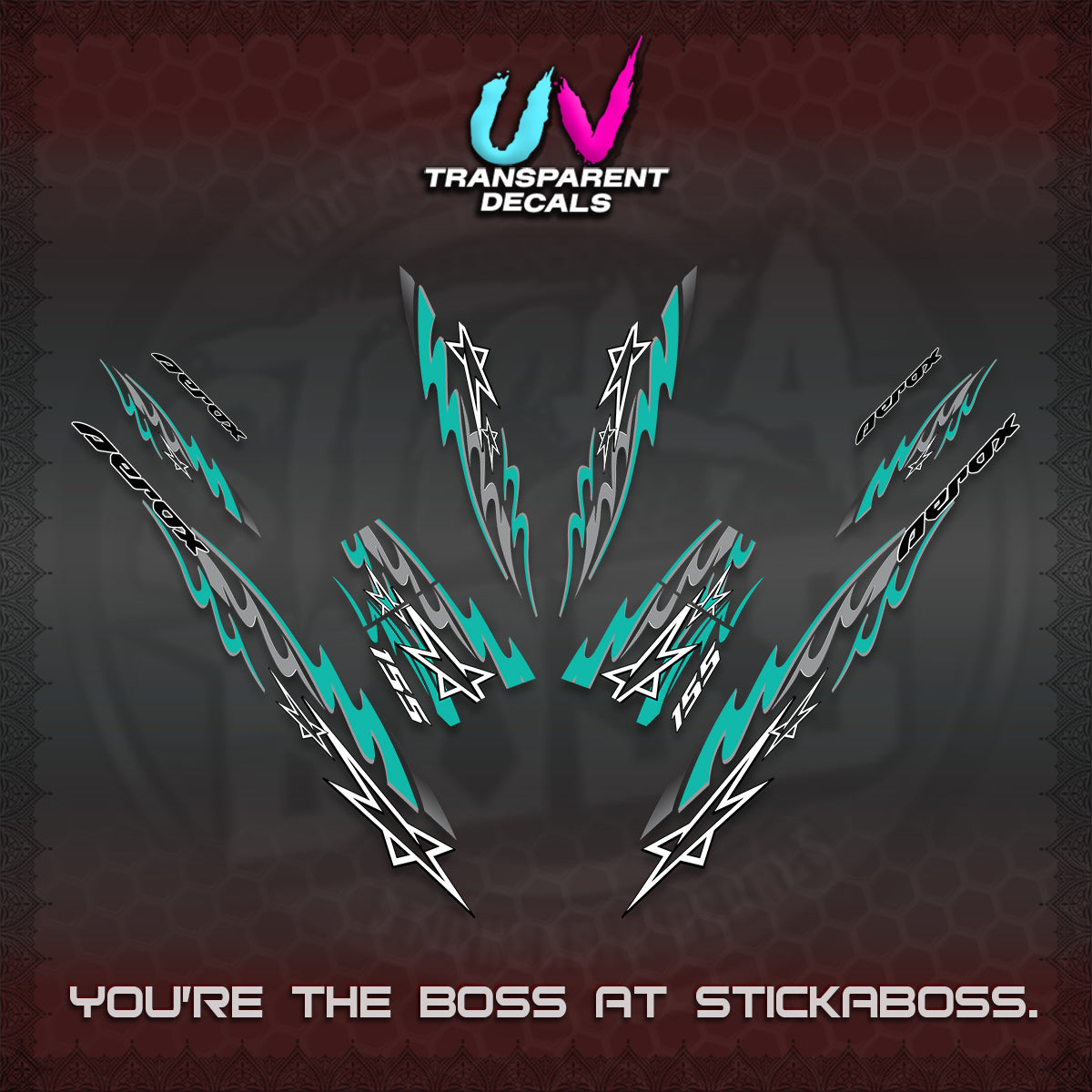 AEROX V2 INDO UV TRANSPARENT DECALS (2026 STAR 0001 MOTIF) STICKER KITS By STICKABOSS