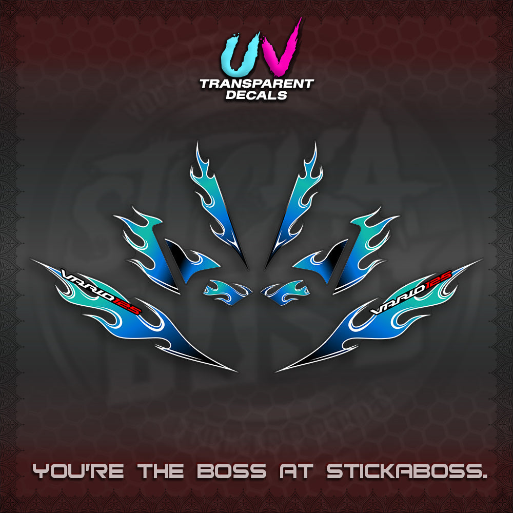 CLICK 125 V4 UV TRANSPARENT VARIO DECALS (MOTIF FLAME 2)STICKER DECALS By STICKABOSS