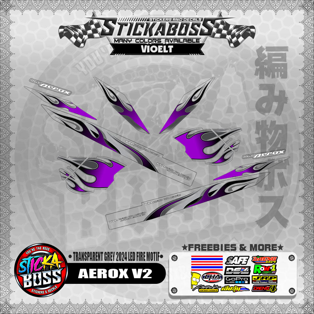 【PREMIUM UV PRINT】TRANSPARENT AEROX V2 DECALS ( GREY 2024 LED FIRE MOTIF )【WITH FREEBIES】