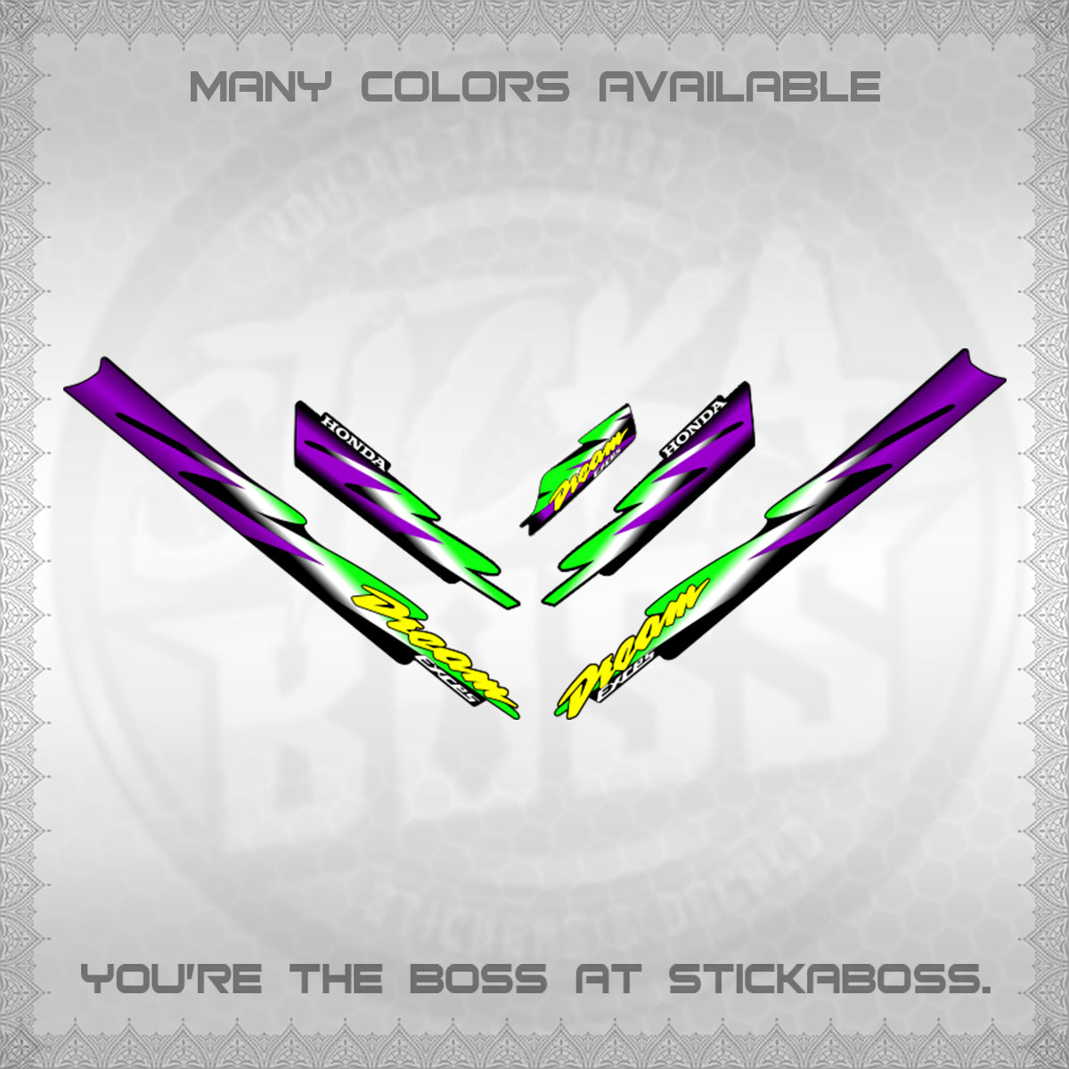 HONDA DREAM EXCESS STOCK DECALS (001 Design)STICKER DECALS By STICKABOSS (Copy)