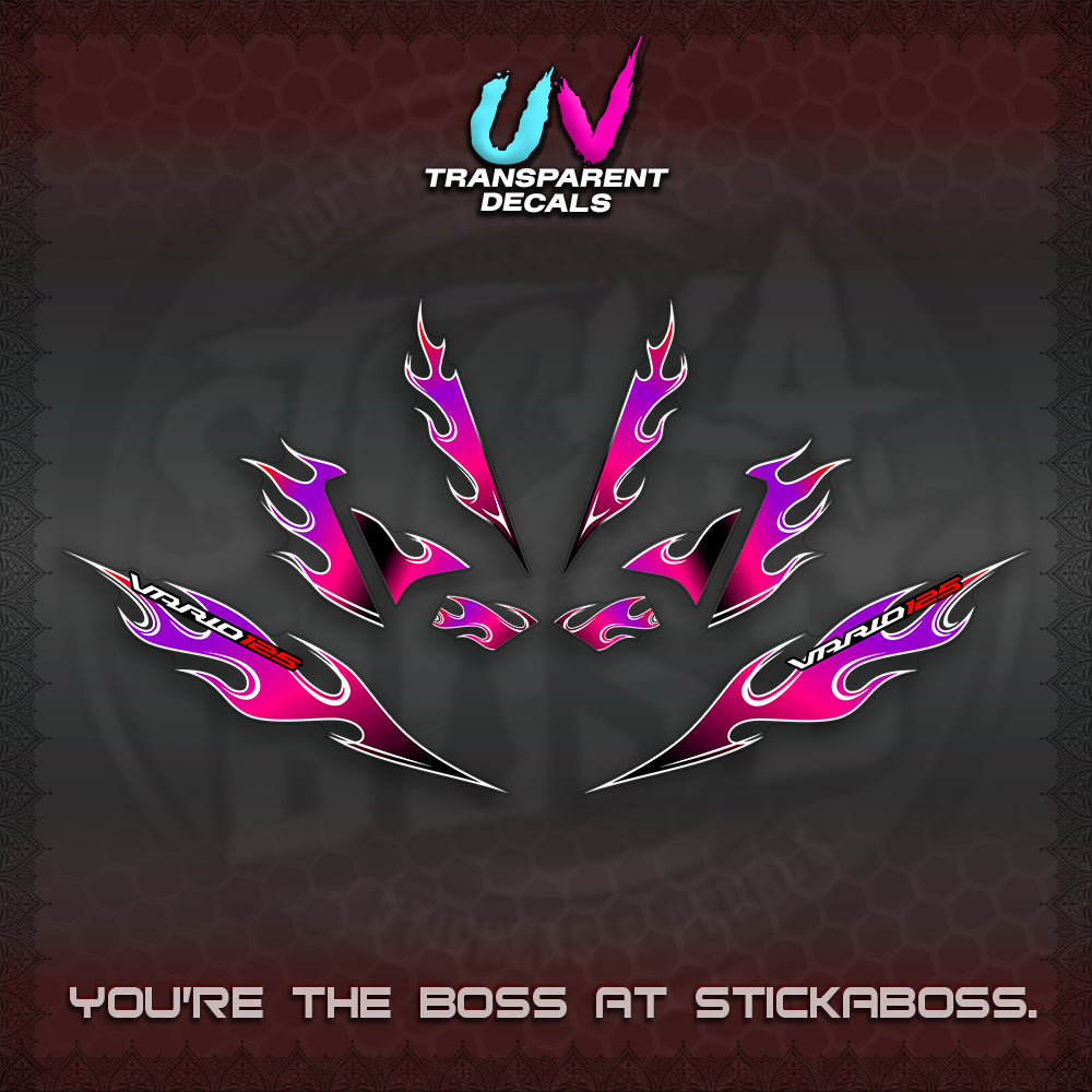 CLICK 125 V4 UV TRANSPARENT VARIO DECALS (MOTIF FLAME 2)STICKER DECALS By STICKABOSS