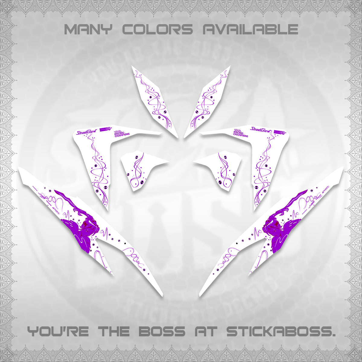 CLICK V2 FOR WHITE DECALS (2026 2F2F SWIRL DESIGN) STICKER KITS BY STICKABOSS