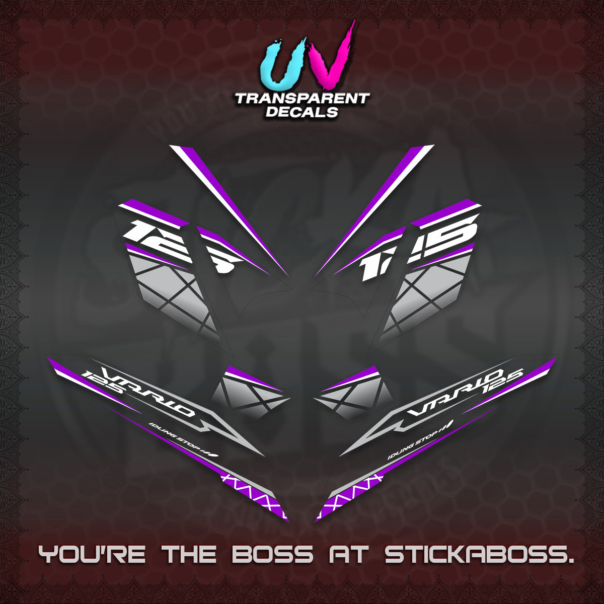 CLICK 125 V4 VARIO UV TRANSPARENT DECALS (2026 MODERN STRIPE DESIGN) STICKER KITS BY STICKABOSS
