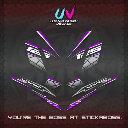 CLICK 125 V4 VARIO UV TRANSPARENT DECALS (2026 MODERN STRIPE DESIGN) STICKER KITS BY STICKABOSS