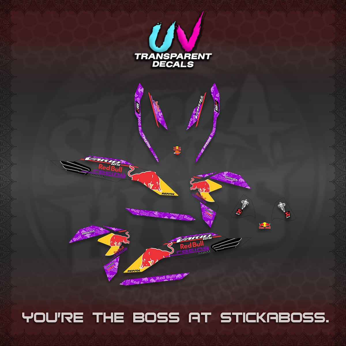 CLICK V3 UV TRANSPARENT DECALS (2026 BULLREDS RACE DESIGN) STICKER KITS BY STICKABOSS