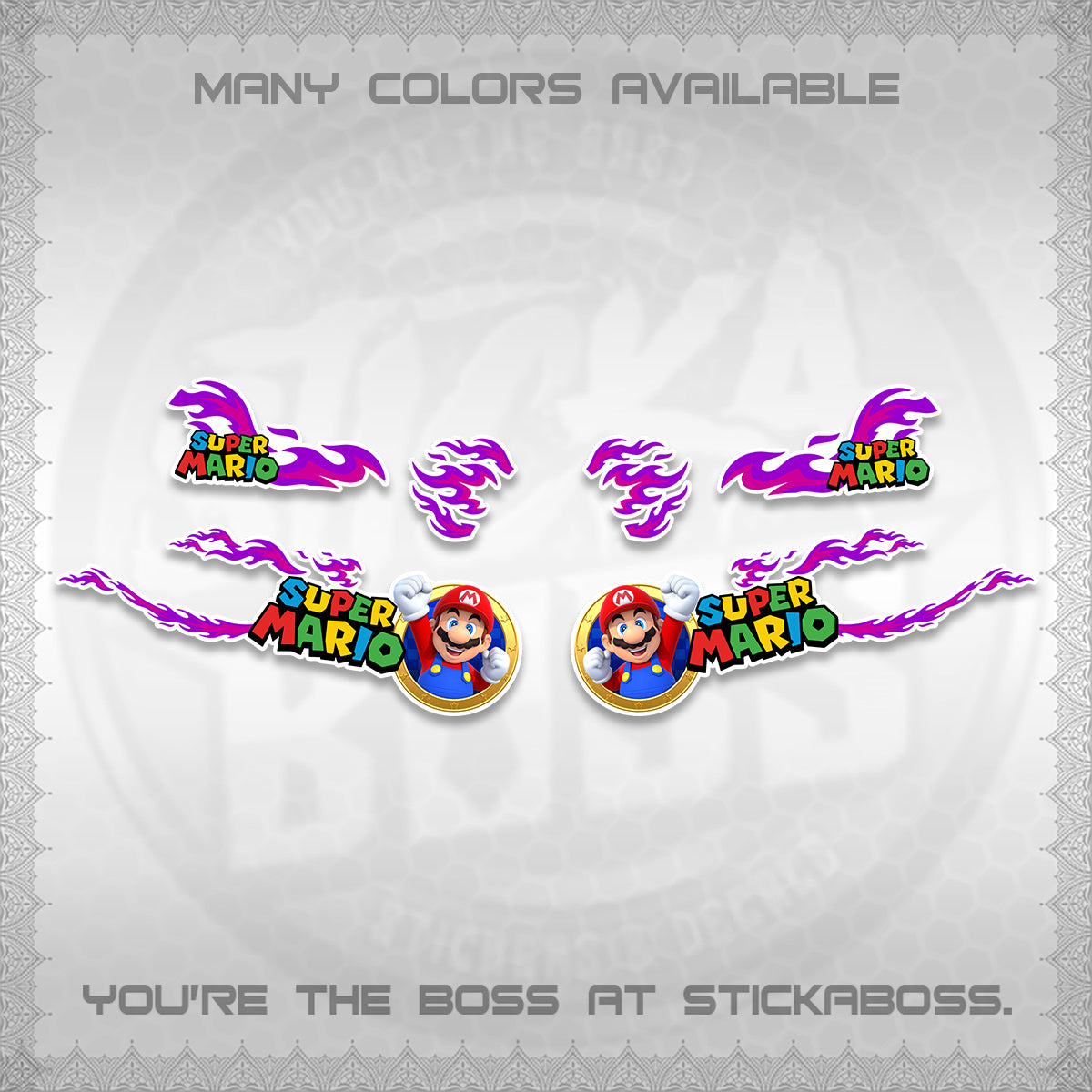 FAZZIO FOR WHITE DECALS (FLAMES 02 SUPER-M MOTIF) STICKER KITS BY STICKABOSS
