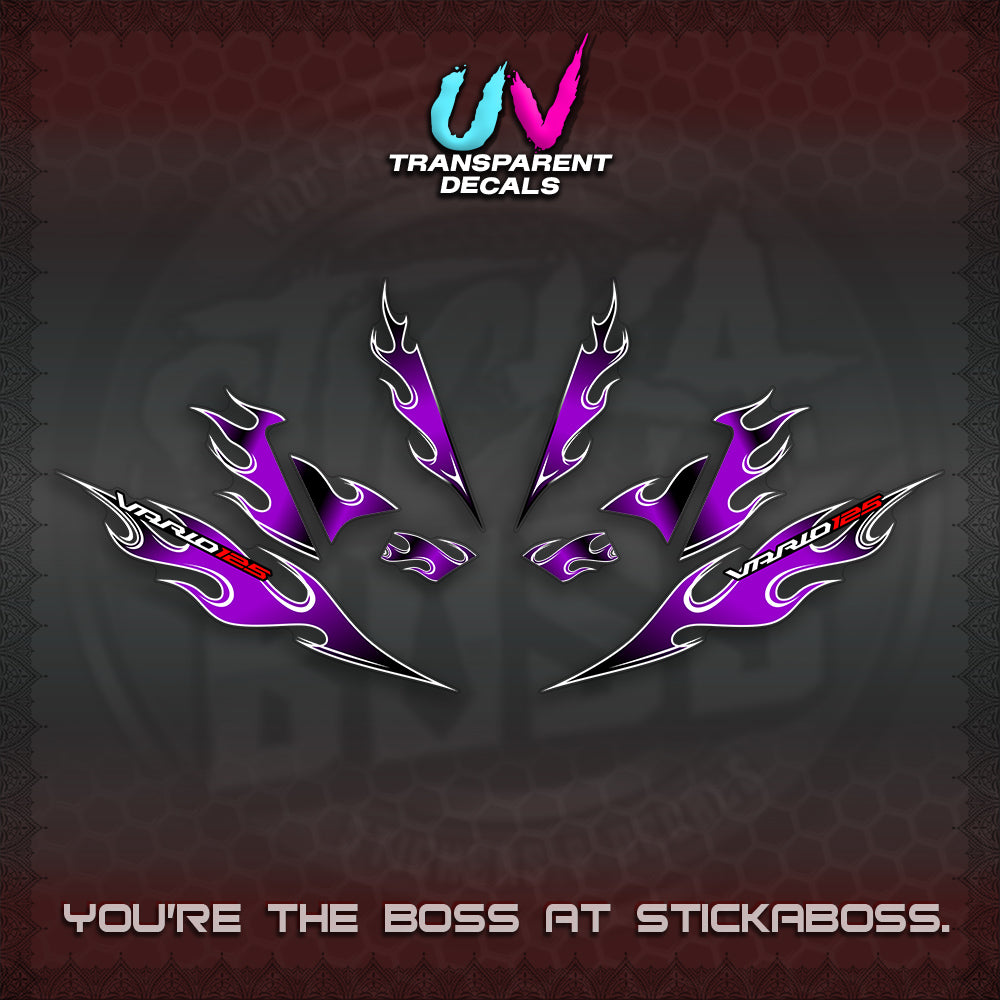 CLICK 125 V4 UV TRANSPARENT VARIO DECALS (2026 MOTIF FLAME 1 TONE)STICKER DECALS By STICKABOSS