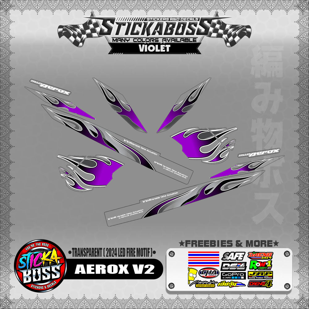 [ PREMIUM UV PRINT ] TRANSPARENT AEROX V2 DECALS ( 2024 LED FIRE MOTIF )【WITH FREEBIES】