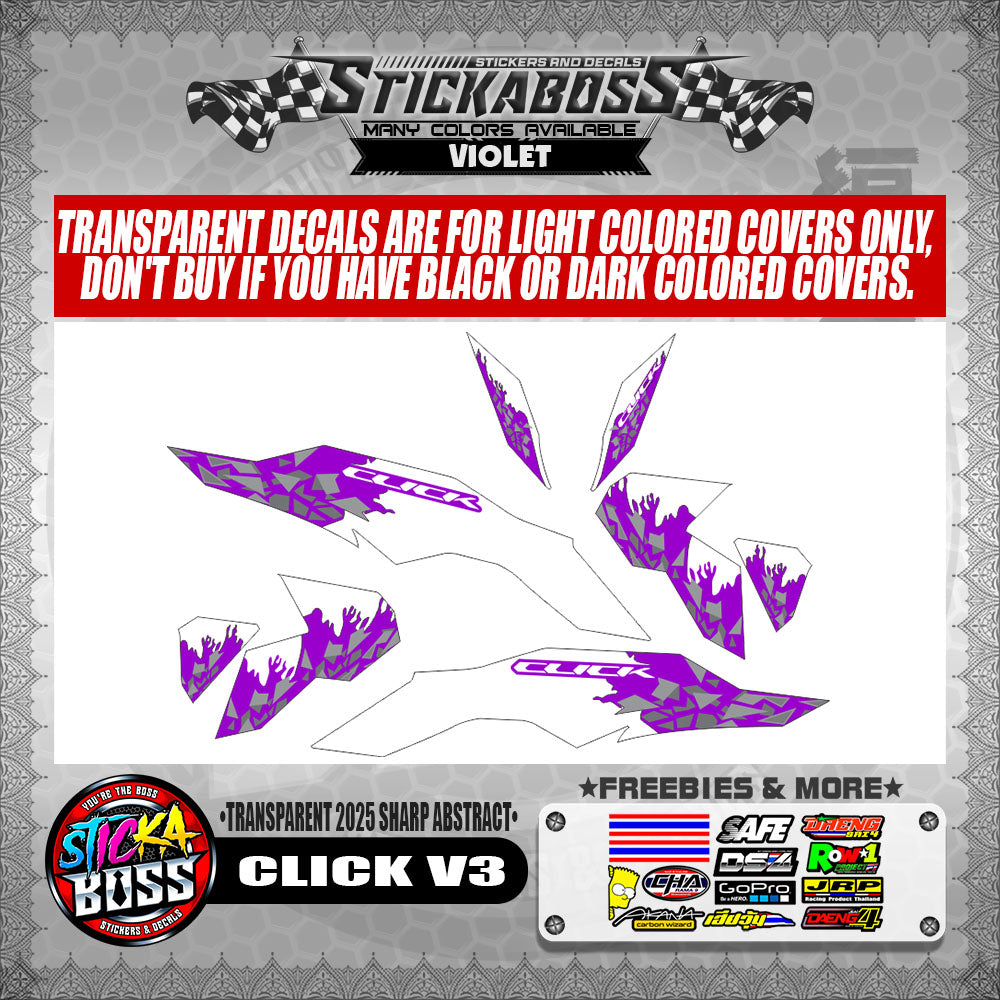 CLICK V3 INDO STICKER DECALS ( TRANSPARENT 2025 SHARP ABSTRACT )【WITH FREEBIES】