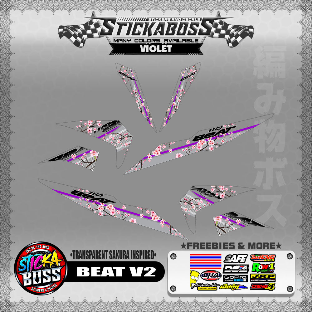【PREMIUM UV PRINT】TRANSPARENT BEAT FI V2 STICKER DECALS ( SAKURA INSPIRED )【WITH FREEBIES】