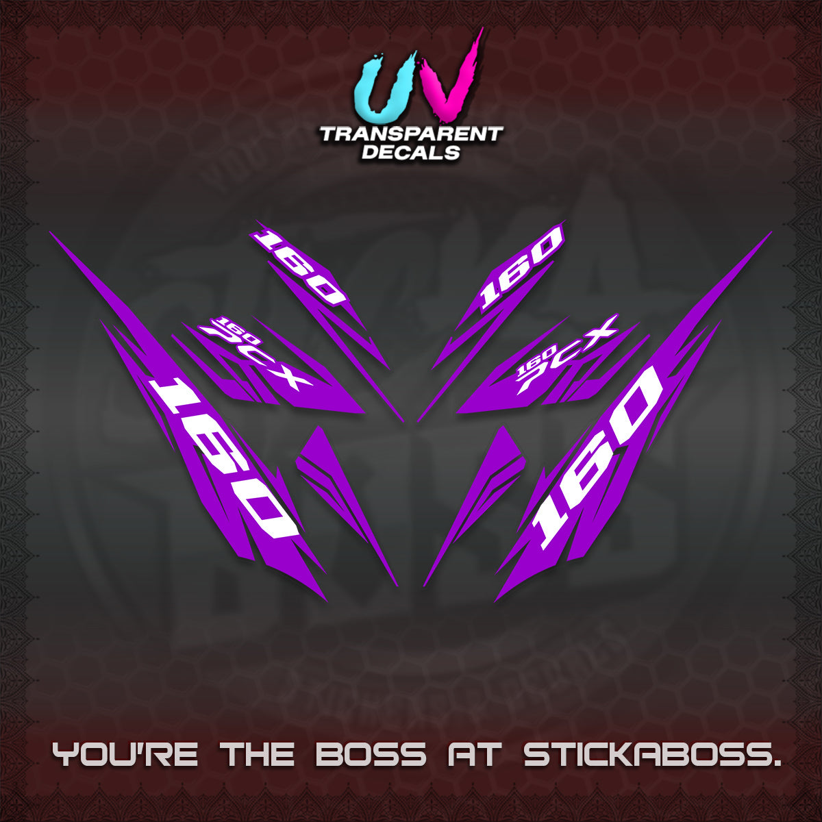 PCX 150 160 INDO UV TRANSPARENT DECALS (2026 NEW 08 DESIGN) STICKER DECALS By STICKABOSS
