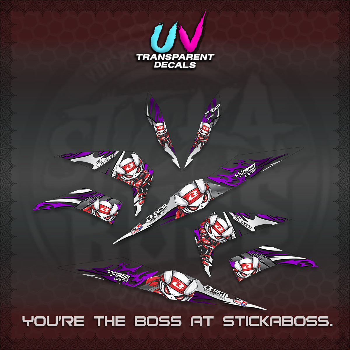 BEAT FI V2 UV TRANSPARENT DECALS (2026 NEW RCB 2.0 DESIGN) STICKER KITS BY STICKABOSS