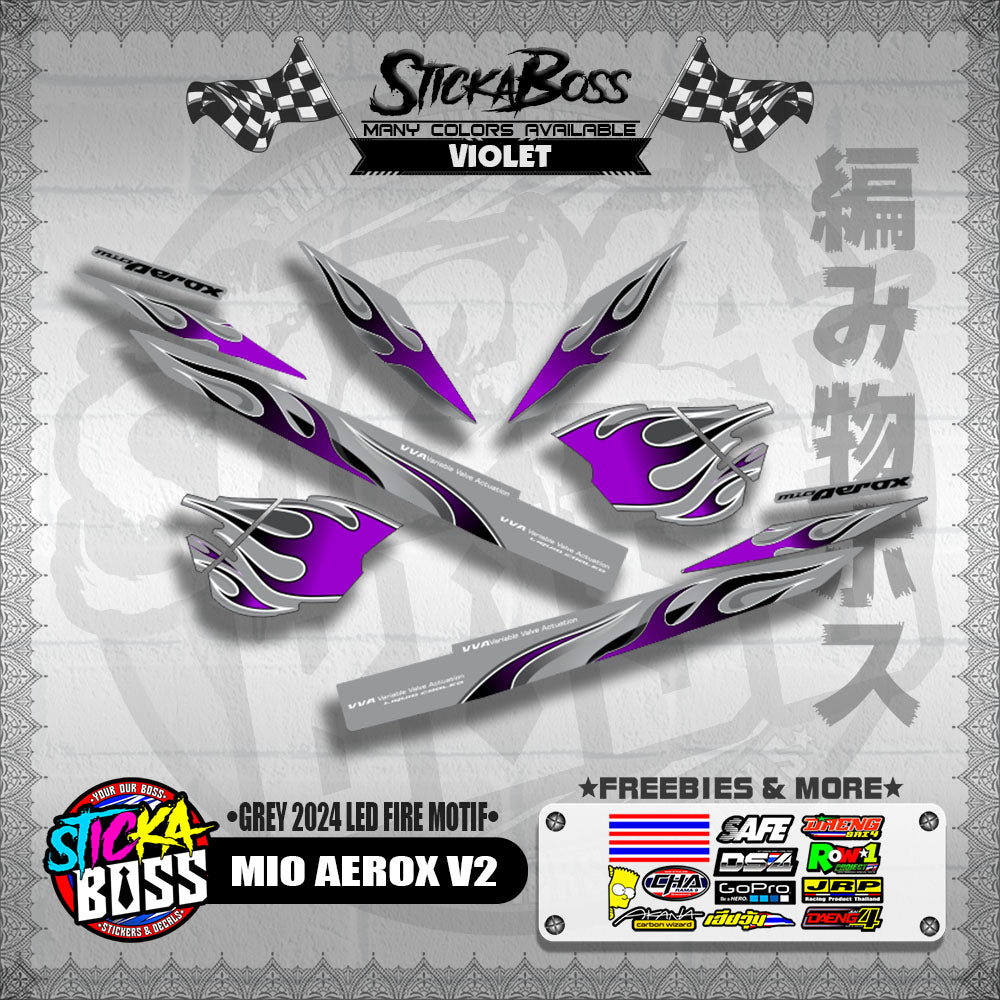 MIO AEROX V2 DECALS ( GREY 2024 LED FIRE MOTIF )【WITH FREEBIES】