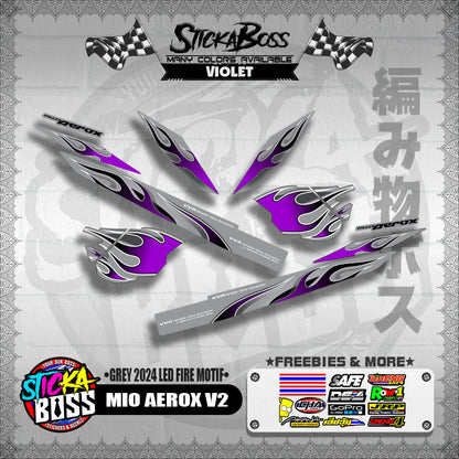 MIO AEROX V2 DECALS ( GREY 2024 LED FIRE MOTIF )【WITH FREEBIES】