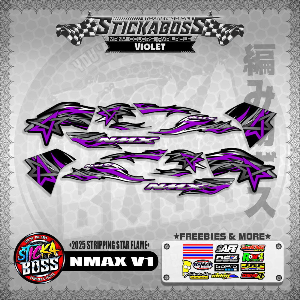 NMAX V1 STICKER DECALS ( 2025 STRIPPING STAR FLAME )【WITH FREEBIES】