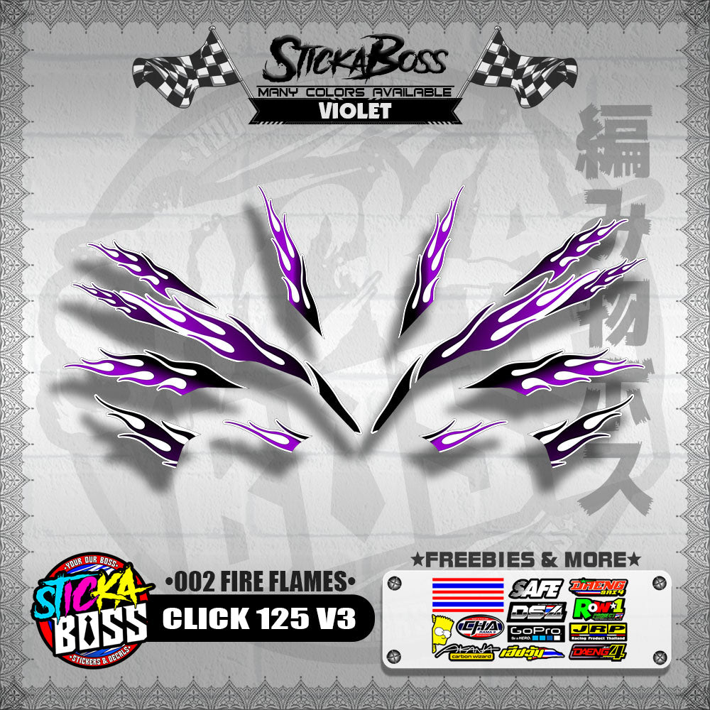 CLICK 125 V3 DECALS ( 002 FIRE FLAMES )【WITH FREEBIES】