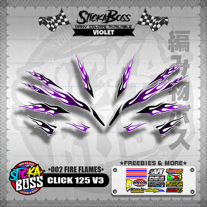 CLICK 125 V3 DECALS ( 002 FIRE FLAMES )【WITH FREEBIES】