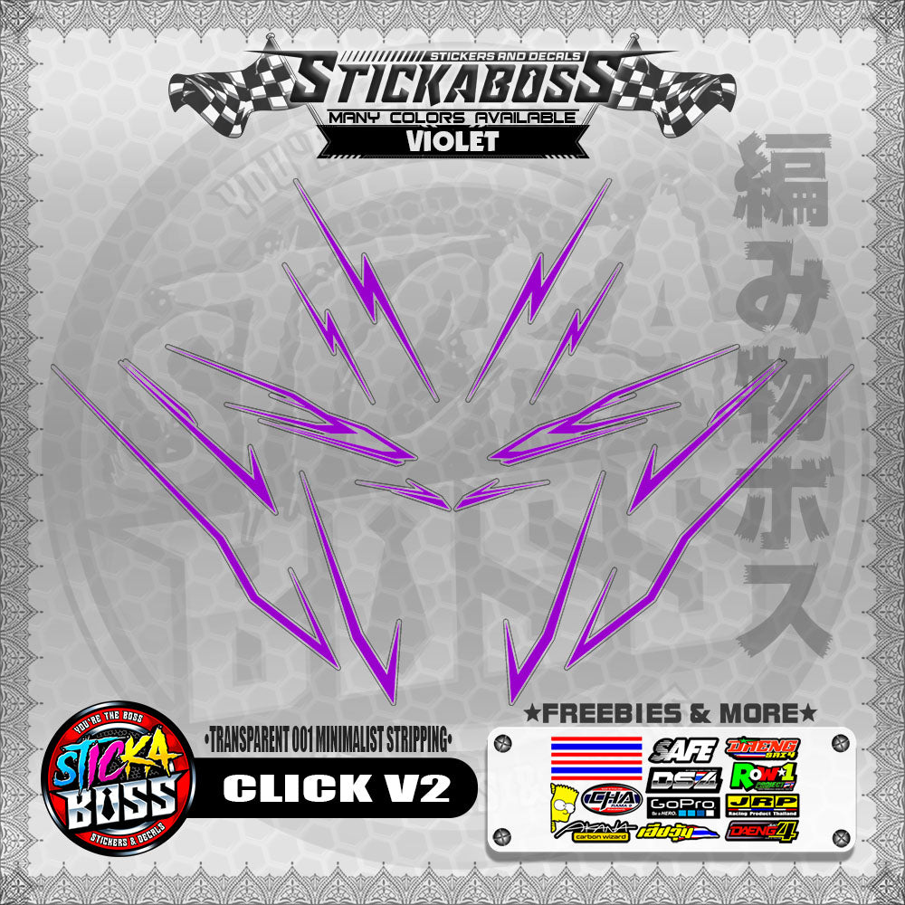 【PREMIUM UV PRINT】TRANSPARENT CLICK V2 STICKER DECALS ( 001 MINIMALIST STRIPPING )【WITH FREEBIES】