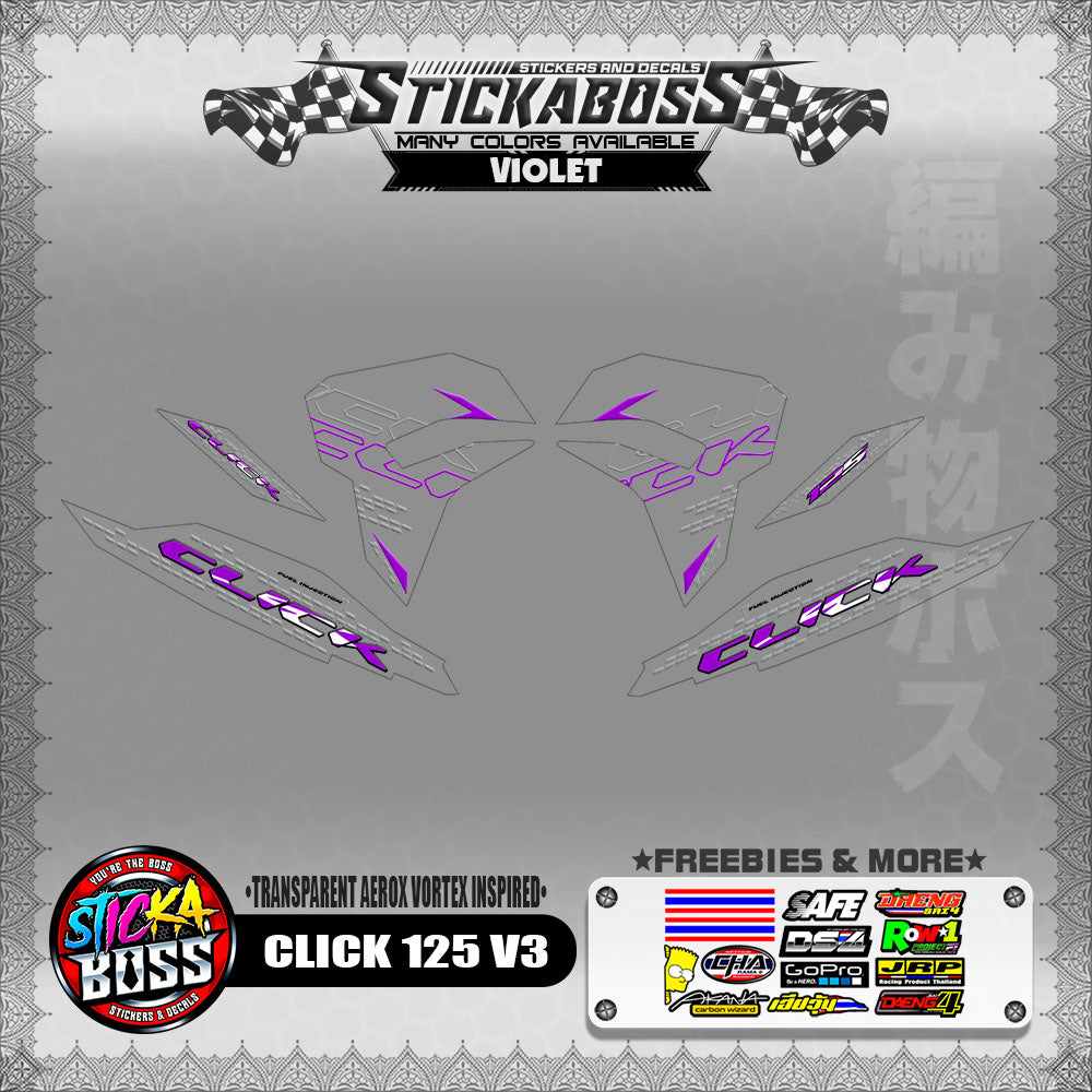 [ PREMIUM UV PRINT ] TRANSPARENT CLICK 125 V3 DECALS ( AEROX VORTEX INSPIRED )【WITH FREEBIES】