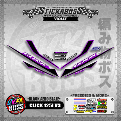 CLICK 125i V3 STICKER DECALS ( BLACK AERO BLAZE )【WITH FREEBIES】