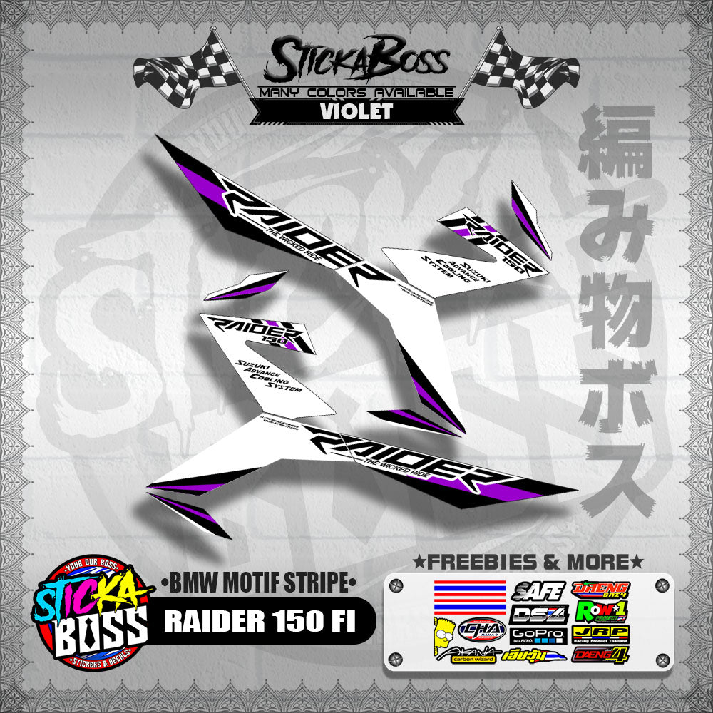 RAIDER 150 FI DECALS ( BMW MOTIF STRIPES )[ PREMIUM GLOSSY LAMINATED ]【WITH FREEBIES】