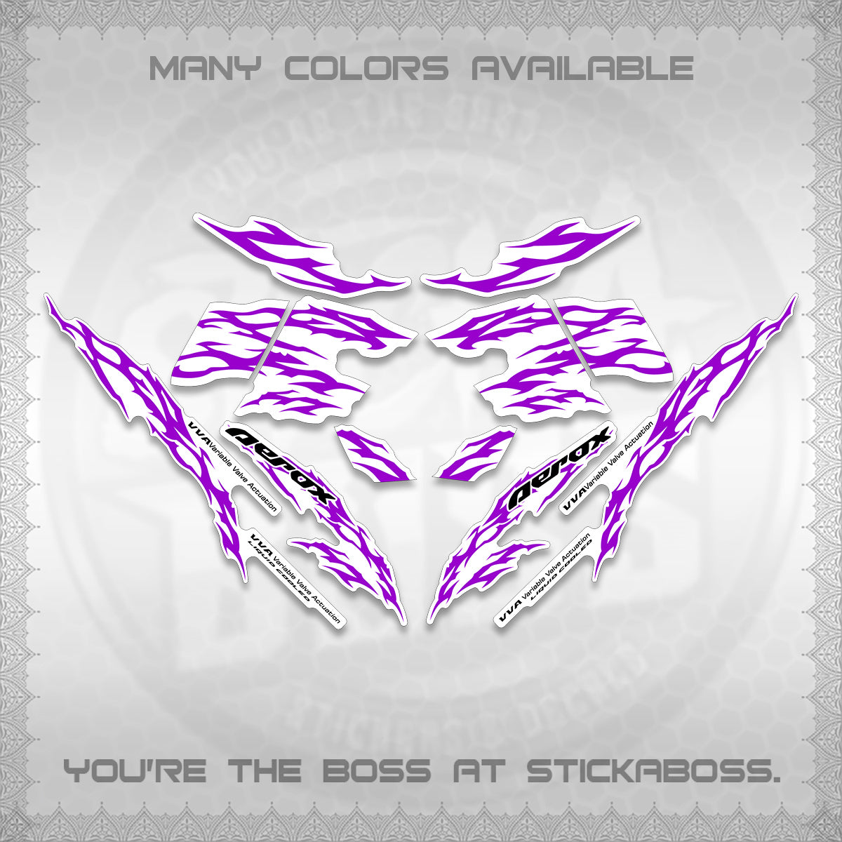AEROX 155 V2 FOR WHITE DECALS (2026 TRIBAL LIGHTNING DESIGN) STICKER KITS BY STICKABOSS