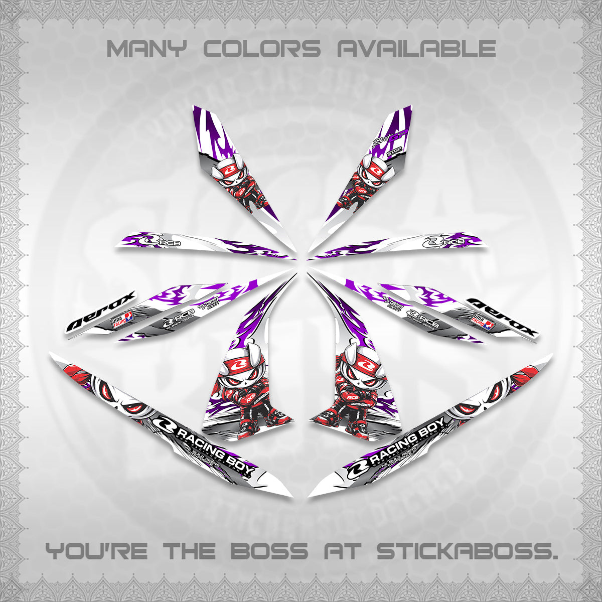 AEROX 155 V1 FOR WHITE DECALS (2026 NEW RCB 2.0 DESIGN) STICKER KITS BY STICKABOSS