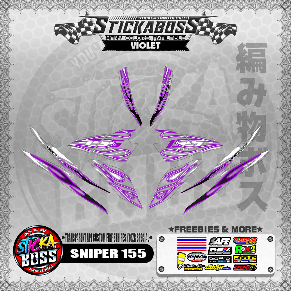 [ PREMIUM UV PRINT ] TRANSPARENT SNIPER 155 STICKER DECALS ( API CUSTOM FIRE STRIPES Y16ZR SPECIAL )