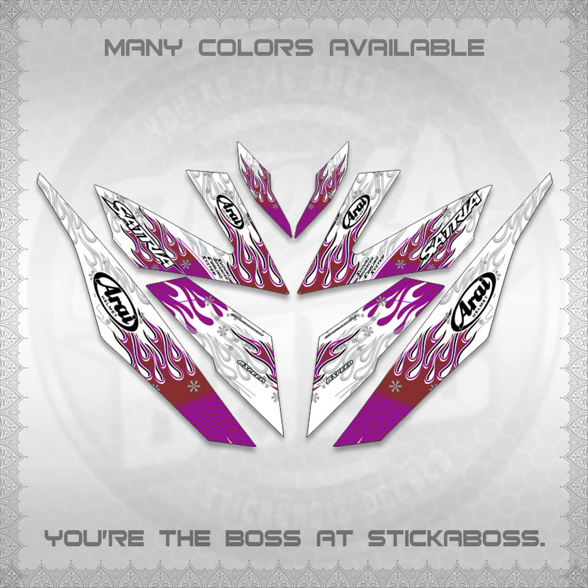 RAIDER 150 Fi FOR WHITE SATRIA DECALS(ARAI API NEW TERBARU VIRAL ELEGAN)STICKER DECALS By STICKABOSS
