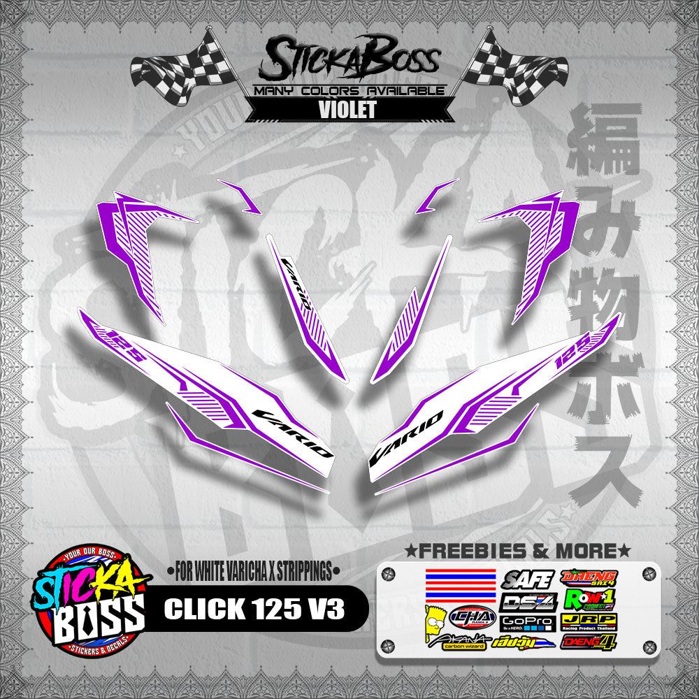 CLICK 125 V3 DECALS ( FOR WHITE VARICHA X STRIPPINGS )【WITH FREEBIES】