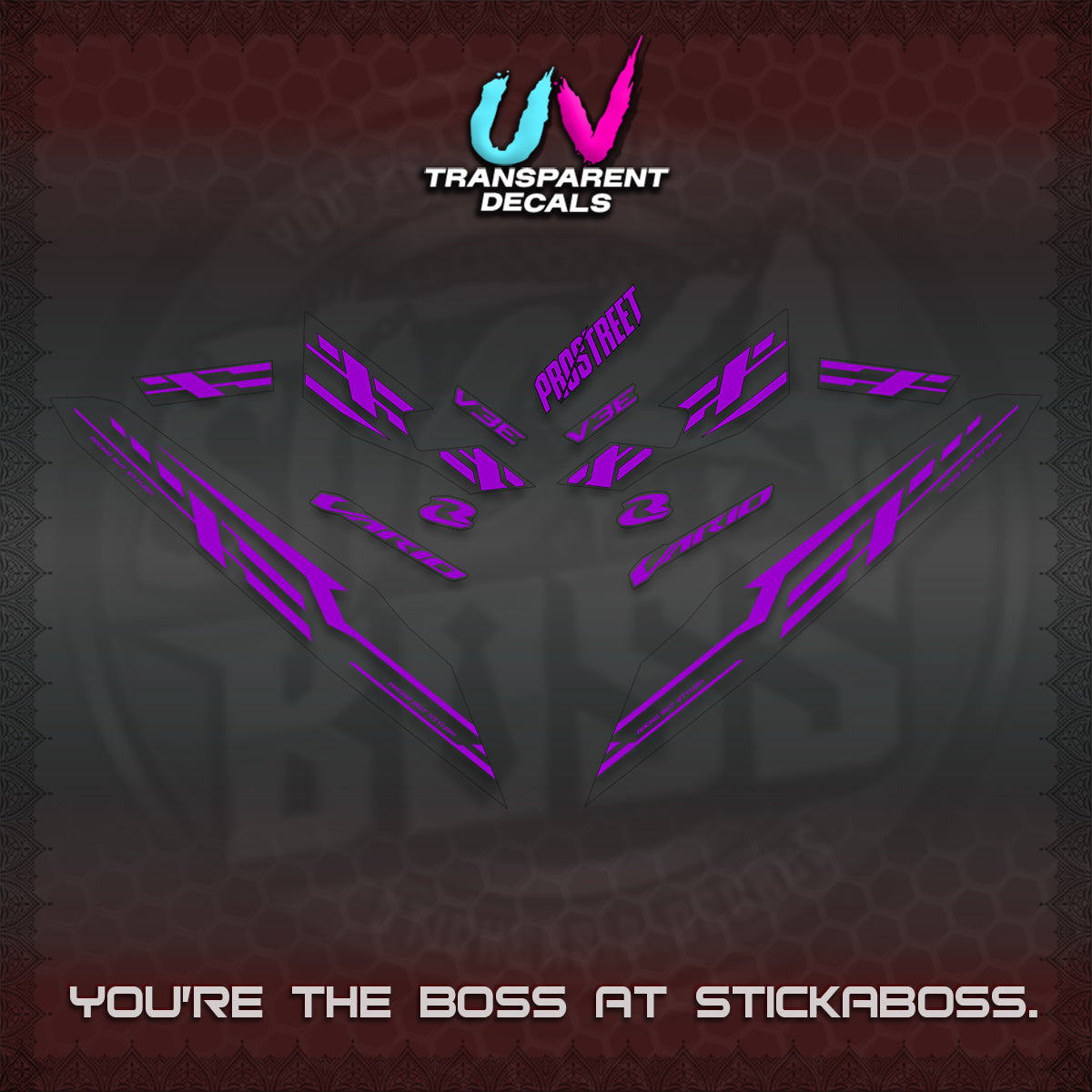 CLICK V3 UV TRANSPARENT VARIO DECALS (2026 V3E 001 DESIGN)STICKER KITS By STICKABOSS