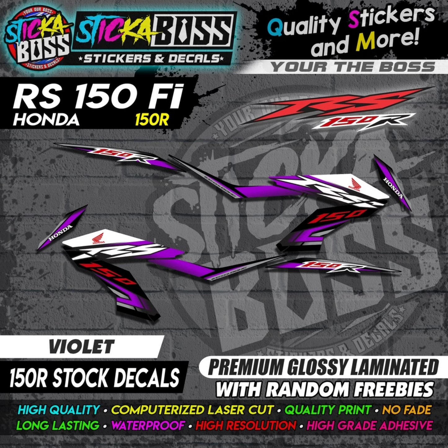 RS 150 FI Decals (R150 Stock Decals)【PREMIUM GLOSSY LAMINATED】
