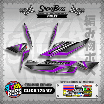 CLICK 125 V2 DECALS ( TERBARU SUDAH HONEYCOMB )【WITH FREEBIES】