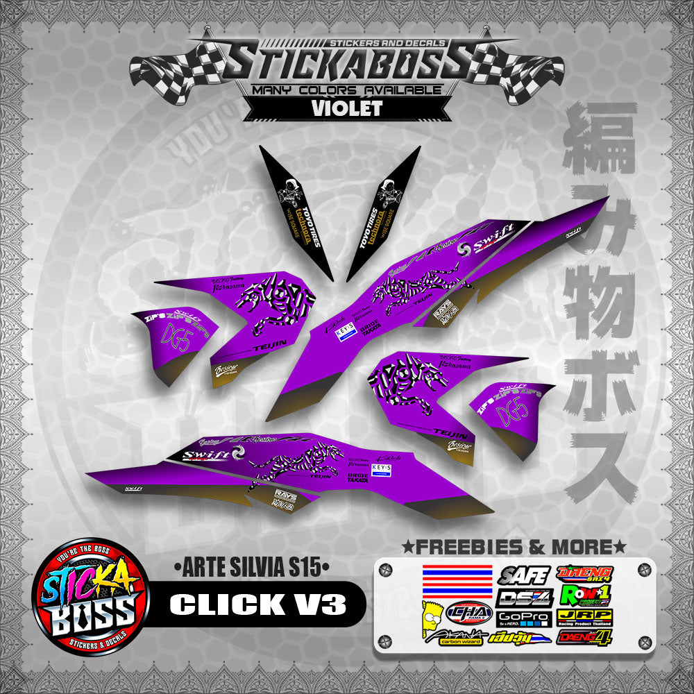 CLICK V3 STICKER DECALS ( ARTE SILVIA S15 )【WITH FREEBIES】
